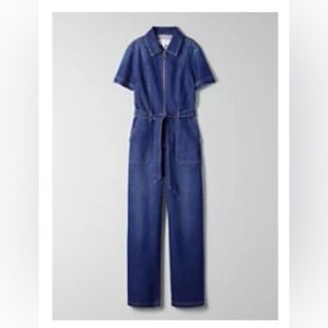 Denim Forum Blue Zip-Front Short-Sleeve Jumpsuit